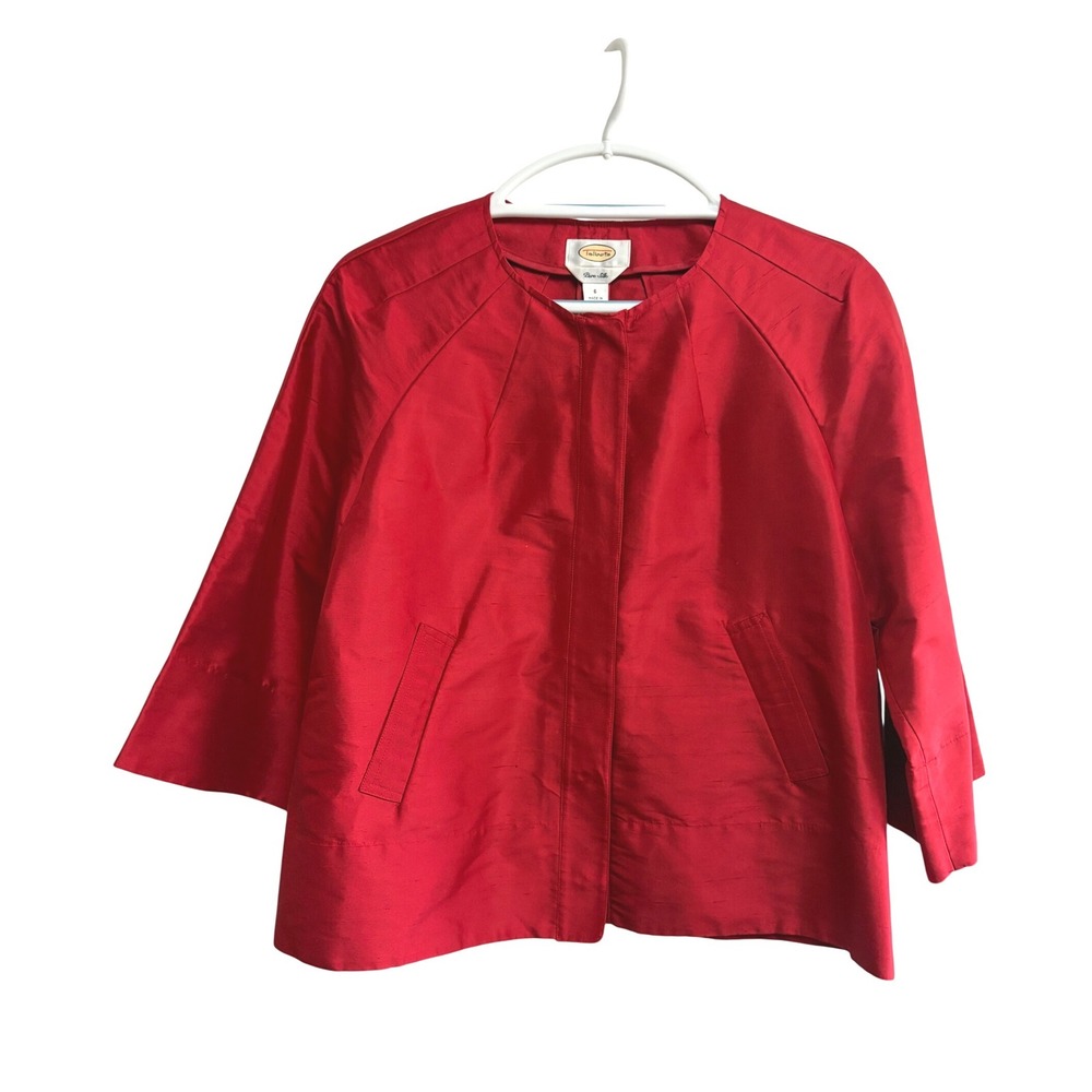 Talbots Red Pure Silk Shantung Classic Elegant Cropped Evening Jackett 6